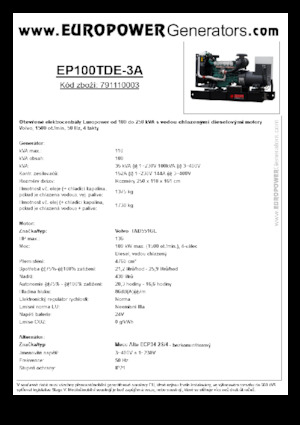 डीजल पावर जनरेटर Europower EP100TDE-3A (MA)
