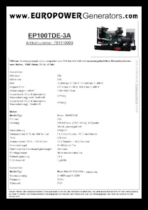 डीजल पावर जनरेटर Europower EP100TDE-3A (MA)