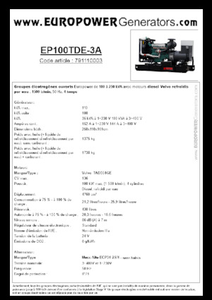 डीजल पावर जनरेटर Europower EP100TDE-3A (MA)