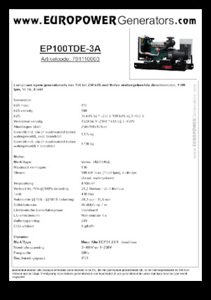 डीजल पावर जनरेटर Europower EP100TDE-3A (MA)