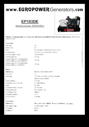 डीजल पावर जनरेटर Europower EP103DE (MA)