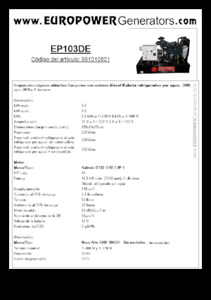 डीजल पावर जनरेटर Europower EP103DE (MA)