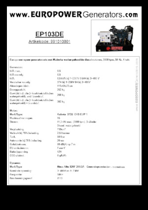 डीजल पावर जनरेटर Europower EP103DE (MA)