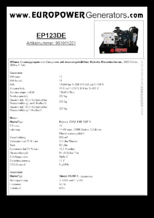 डीजल पावर जनरेटर Europower EP123DE (S)