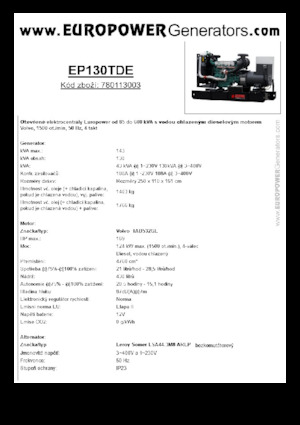 डीजल पावर जनरेटर Europower EP130TDE (LS)