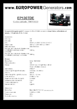 डीजल पावर जनरेटर Europower EP130TDE (MA)