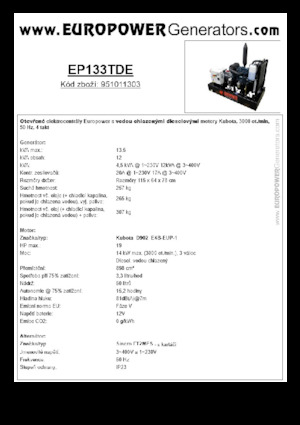 डीजल पावर जनरेटर Europower EP133TDE (S)