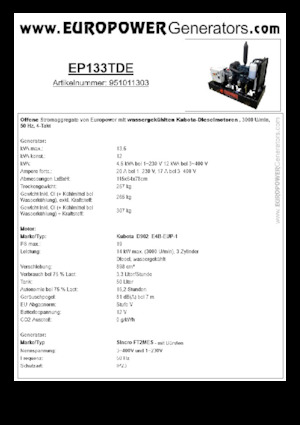 डीजल पावर जनरेटर Europower EP133TDE (S)
