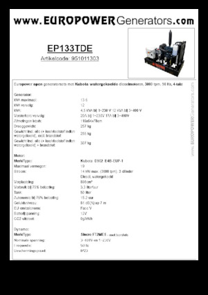 डीजल पावर जनरेटर Europower EP133TDE (S)