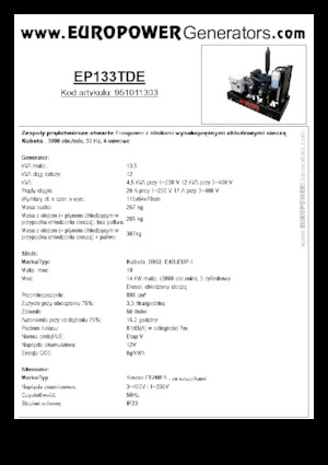 डीजल पावर जनरेटर Europower EP133TDE (S)