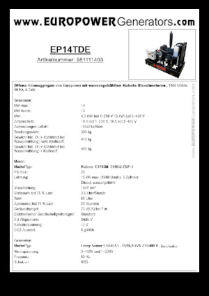 डीजल पावर जनरेटर Europower EP14TDE (LS)