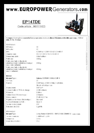 डीजल पावर जनरेटर Europower EP14TDE (LS)