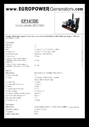 डीजल पावर जनरेटर Europower EP14TDE (LS)