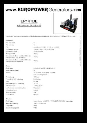 डीजल पावर जनरेटर Europower EP14TDE (LS)