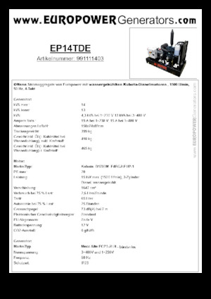 डीजल पावर जनरेटर Europower EP14TDE (MA)