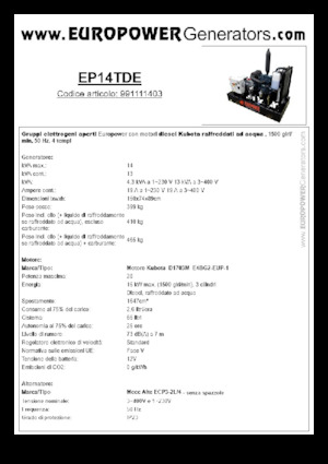 डीजल पावर जनरेटर Europower EP14TDE (MA)