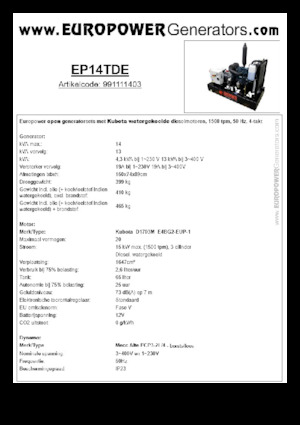 डीजल पावर जनरेटर Europower EP14TDE (MA)