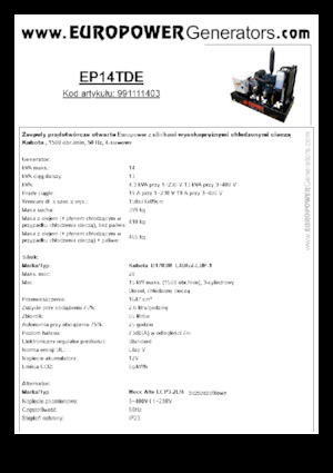 डीजल पावर जनरेटर Europower EP14TDE (MA)