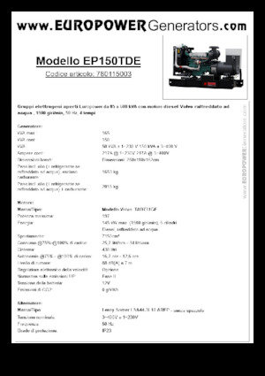 डीजल पावर जनरेटर Europower EP150TDE (LS)