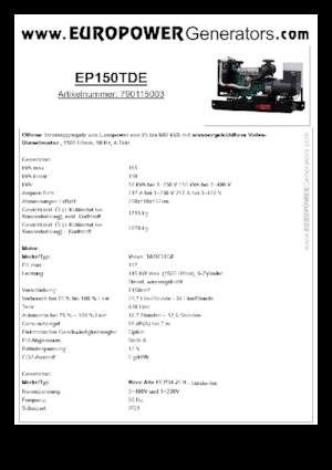 डीजल पावर जनरेटर Europower EP150TDE (MA)