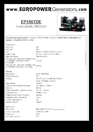 डीजल पावर जनरेटर Europower EP150TDE (MA)