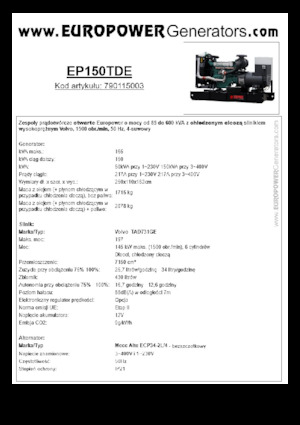 डीजल पावर जनरेटर Europower EP150TDE (MA)