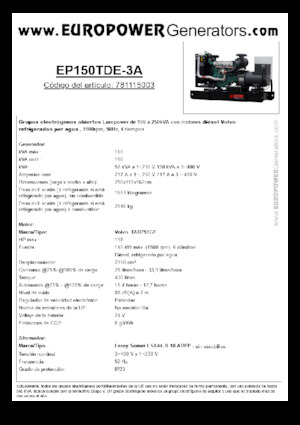 डीजल पावर जनरेटर Europower EP150TDE-3A (LS)