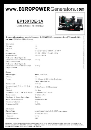 डीजल पावर जनरेटर Europower EP150TDE-3A (LS)