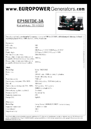 डीजल पावर जनरेटर Europower EP150TDE-3A (LS)