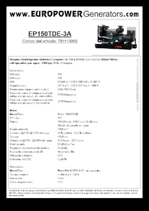 डीजल पावर जनरेटर Europower EP150TDE-3A (MA)