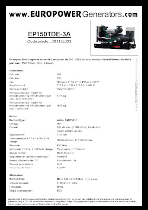 डीजल पावर जनरेटर Europower EP150TDE-3A (MA)