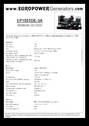डीजल पावर जनरेटर Europower EP150TDE-3A (MA)