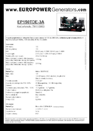 डीजल पावर जनरेटर Europower EP150TDE-3A (MA)