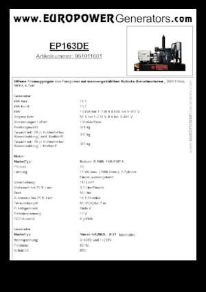 डीजल पावर जनरेटर Europower EP163DE (S)