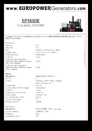 डीजल पावर जनरेटर Europower EP163DE (S)