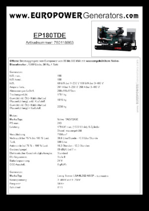 डीजल पावर जनरेटर Europower EP180TDE (LS)