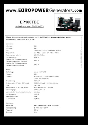 डीजल पावर जनरेटर Europower EP180TDE (MA)