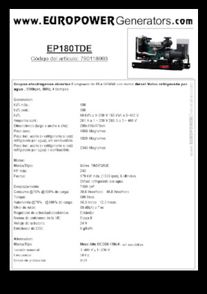 डीजल पावर जनरेटर Europower EP180TDE (MA)