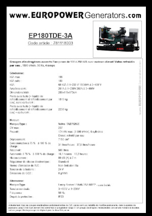 डीजल पावर जनरेटर Europower EP180TDE-3A (LS)