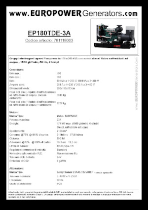 डीजल पावर जनरेटर Europower EP180TDE-3A (LS)