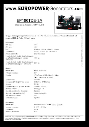 डीजल पावर जनरेटर Europower EP180TDE-3A (MA)