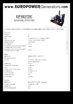डीजल पावर जनरेटर Europower EP183TDE (MA)