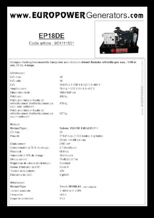 डीजल पावर जनरेटर Europower EP18DE (S)
