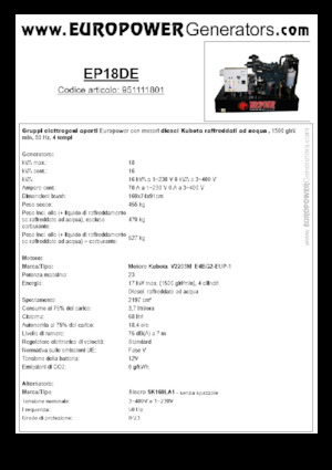 डीजल पावर जनरेटर Europower EP18DE (S)