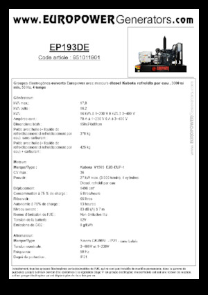 डीजल पावर जनरेटर Europower EP193DE (S)