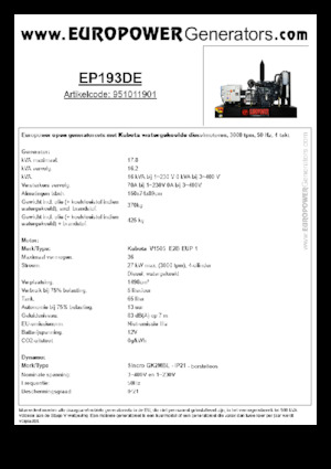 डीजल पावर जनरेटर Europower EP193DE (S)