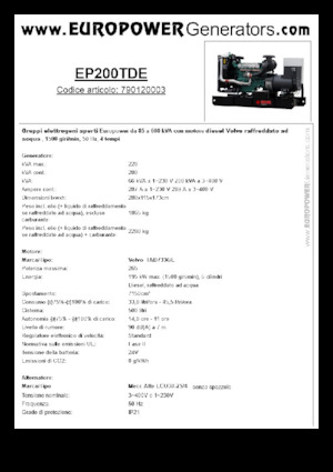 डीजल पावर जनरेटर Europower EP200TDE (MA)