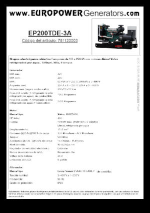 डीजल पावर जनरेटर Europower EP200TDE-3A (LS)