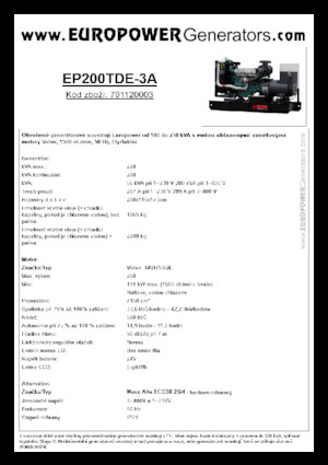 डीजल पावर जनरेटर Europower EP200TDE-3A (MA)