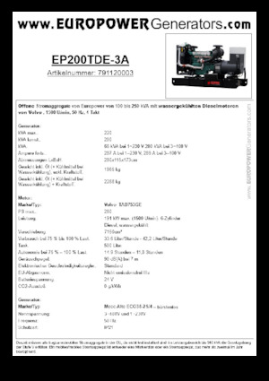 डीजल पावर जनरेटर Europower EP200TDE-3A (MA)